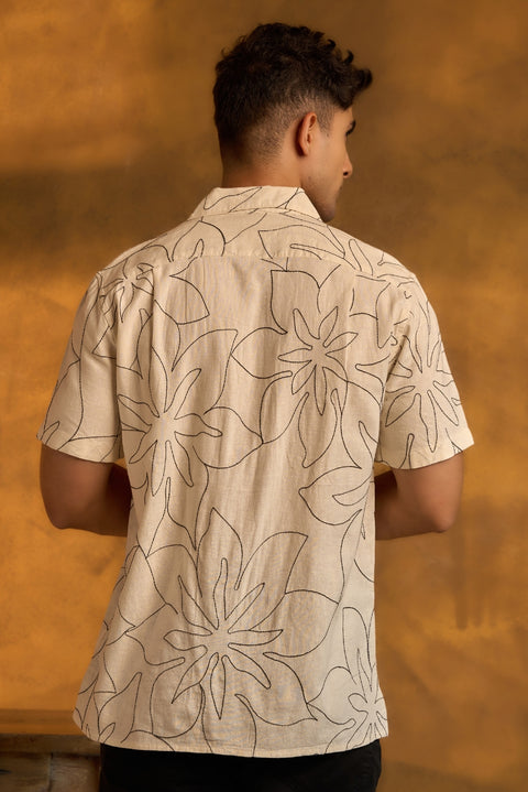 Cuban Collar Embroidery Shirt In Ivory