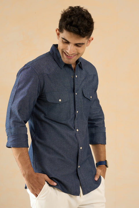 Light Weight Denim Shirt With Snap Buttons