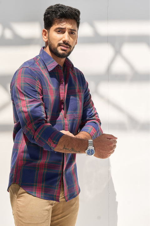 Navy Oxford Checks Cotton Shirt
