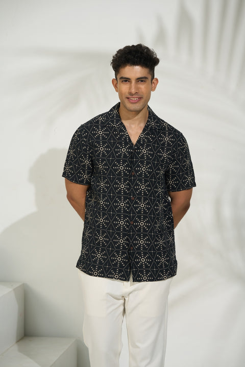Midnight Dots Linen-Cotton Shirt