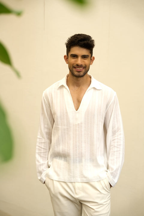 The Riviera Romance – White Cotton Holiday Shirt