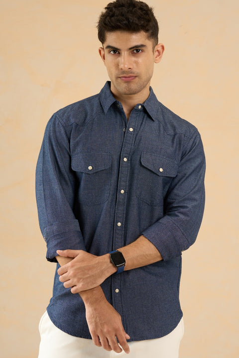 Light Weight Denim Shirt With Snap Buttons