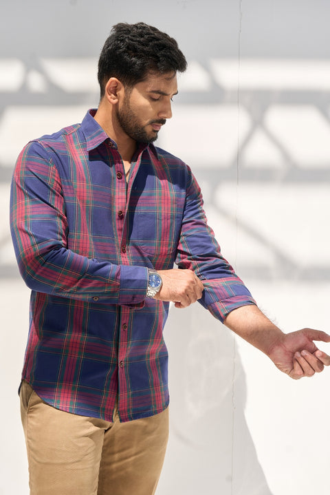 Navy Oxford Checks Cotton Shirt