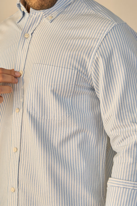 White & Blue Striped Oxford Cotton Shirt