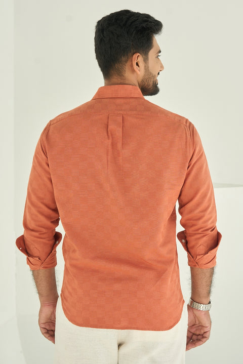 Baked Terra Cotta Linen Shirt With Embroidery