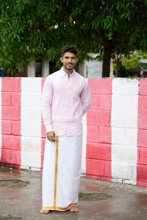 Pink Mini Houndstooth Linen Shirt - Festive Collection