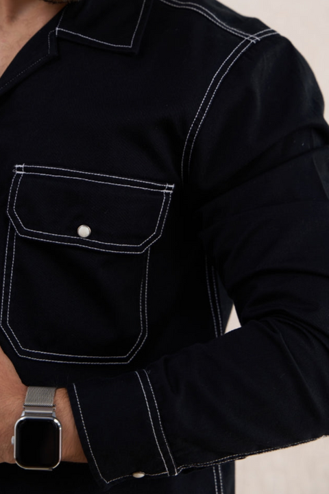 Black Snap Buttons 100% Cotton Shirt