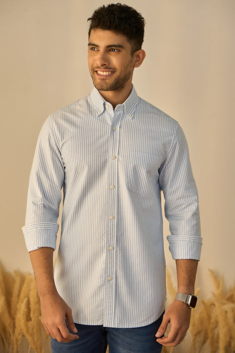 White & Blue Striped Oxford Cotton Shirt