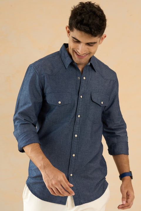 Light Weight Denim Shirt With Snap Buttons