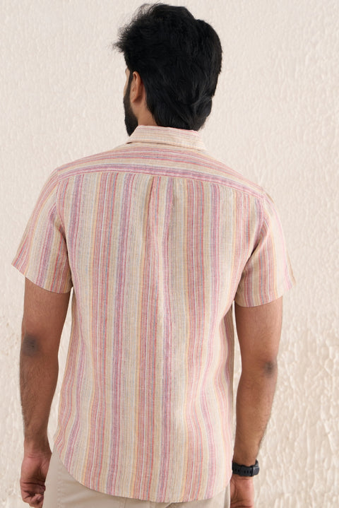 Half Sleeve Multi Stripes Linen Shirt
