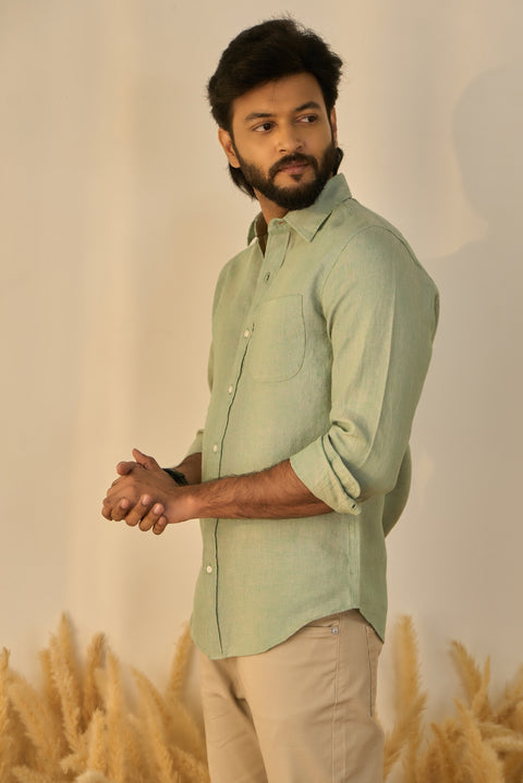 Pista Green 100% Linen Shirt