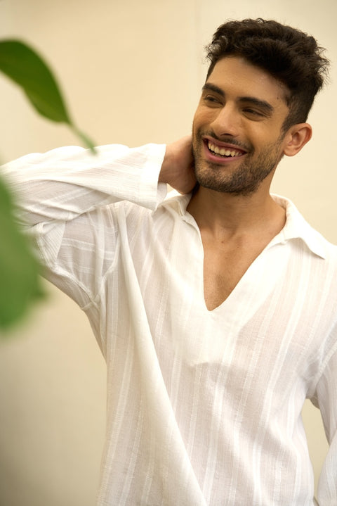 The Riviera Romance – White Cotton Holiday Shirt