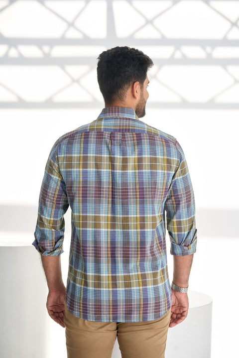 Olive Infusion Cotton Checks Shirt