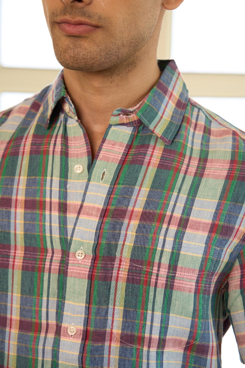 Linen Checks Shirt In Half Sleeve
