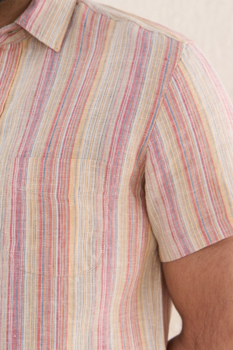 Half Sleeve Multi Stripes Linen Shirt