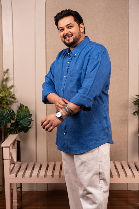 Royal Blue Linen Shirt Size Inclusive - (Up to 5XL)
