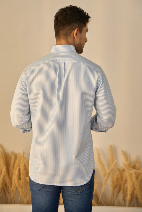 White & Blue Striped Oxford Cotton Shirt