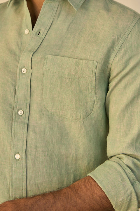 Pista Green 100% Linen Shirt