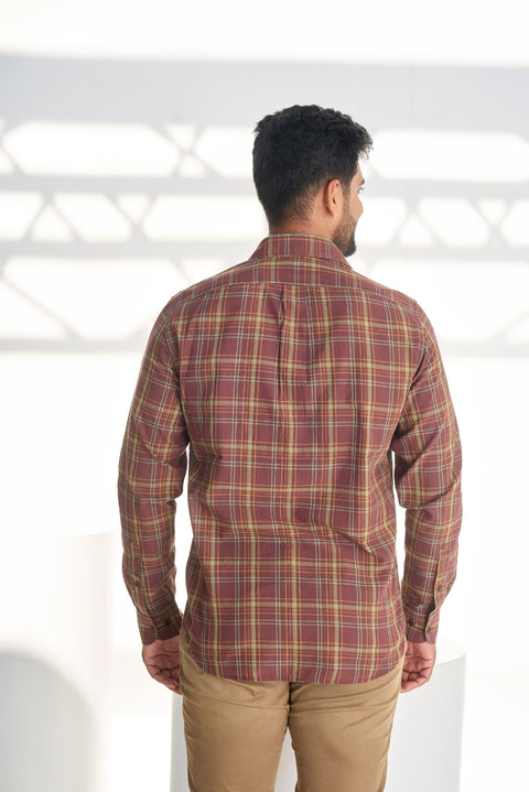 Brown Stone Checks Shirt In Feather Light Cotton