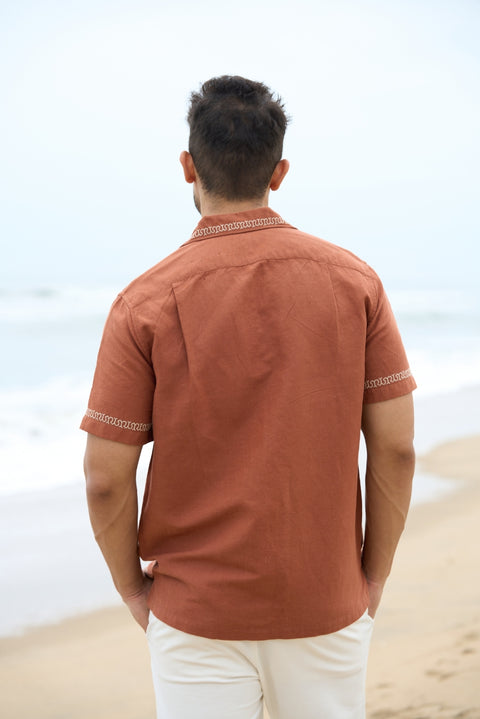 Men’s Embroidered Linen-Cotton Holiday Shirt – Summer & Vacation Wear