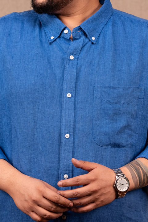 Royal Blue Linen Shirt Size Inclusive - (Up to 5XL)