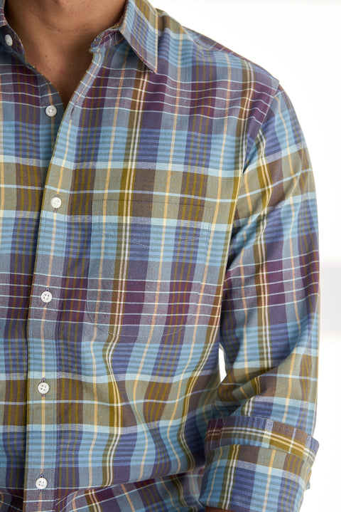 Olive Infusion Cotton Checks Shirt