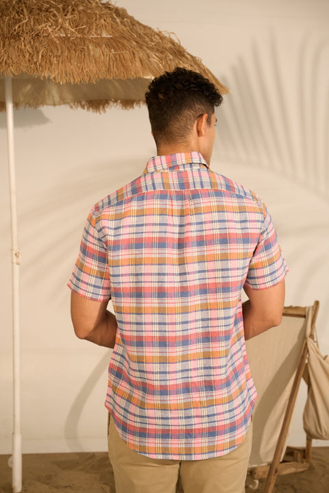 Pink & Blue Checks Linen Shirt