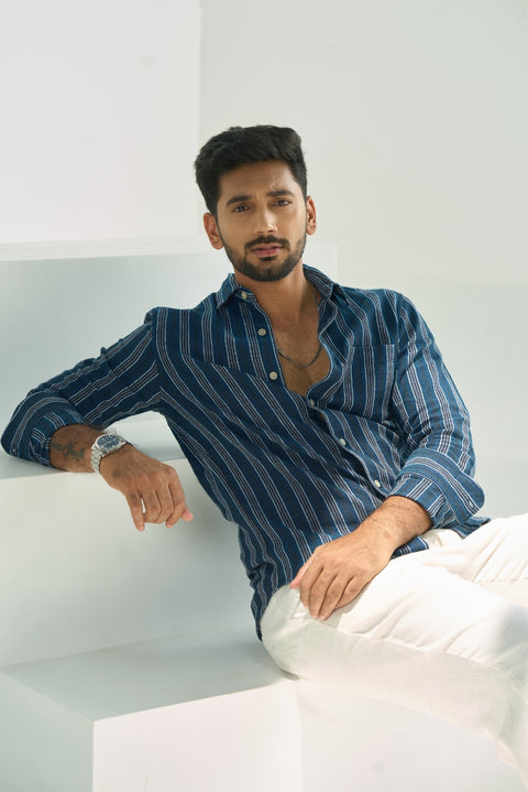Ombre Blue Striped Cotton Shirt