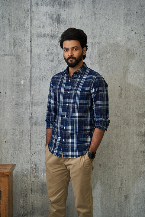 Indigo Checks Cotton Shirt