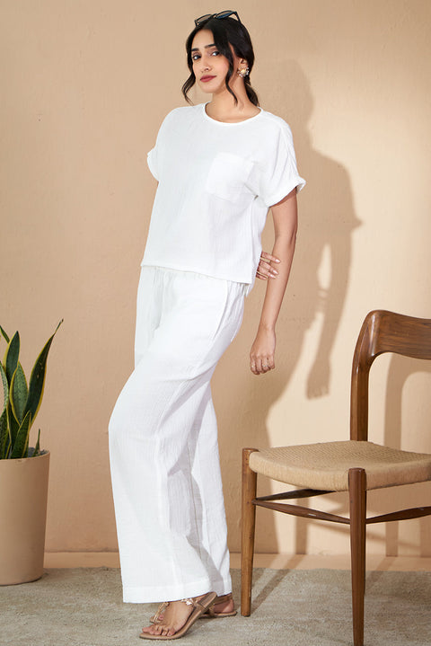White Cotton Co-ord Set Light Weight Double Fabric