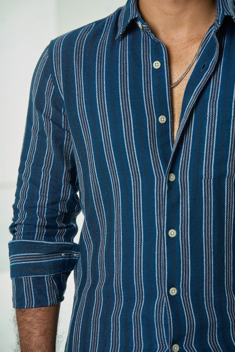 Ombre Blue Striped Cotton Shirt