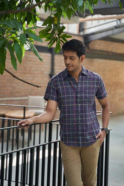 Chambray Linen Shirts In Multi Colour Checks