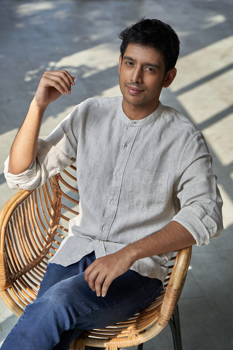 Mandarin Collar Khakhi Shirt