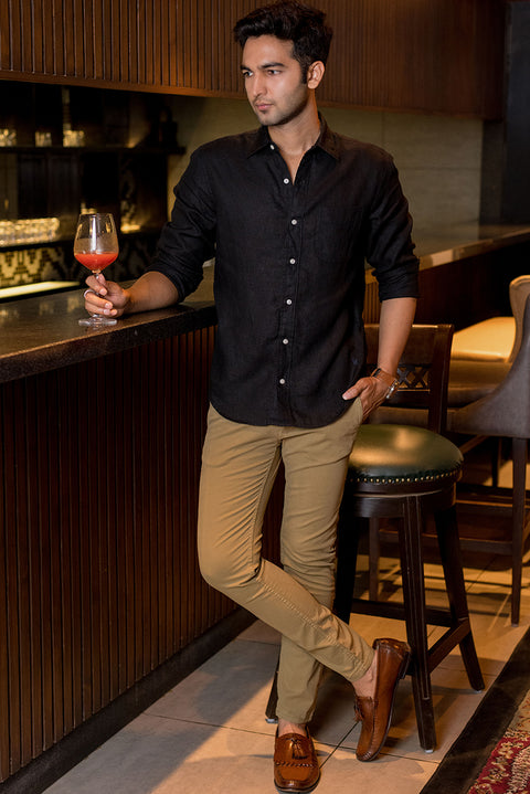 Pirate Black Linen Shirt