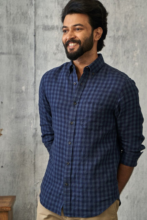 Classic Checks Navy Linen Shirt