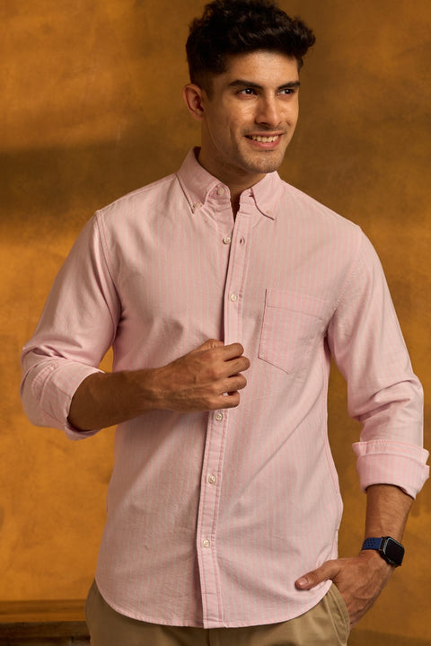 Pink Striped Oxford Button Down Collar Shirt