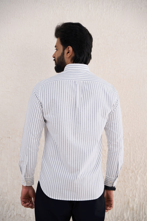 White Black Striped Oxford Cotton Shirt