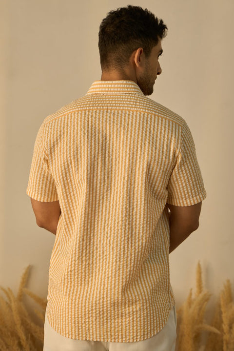 Mustard Stripes Seersucker 100% Cotton Shirt