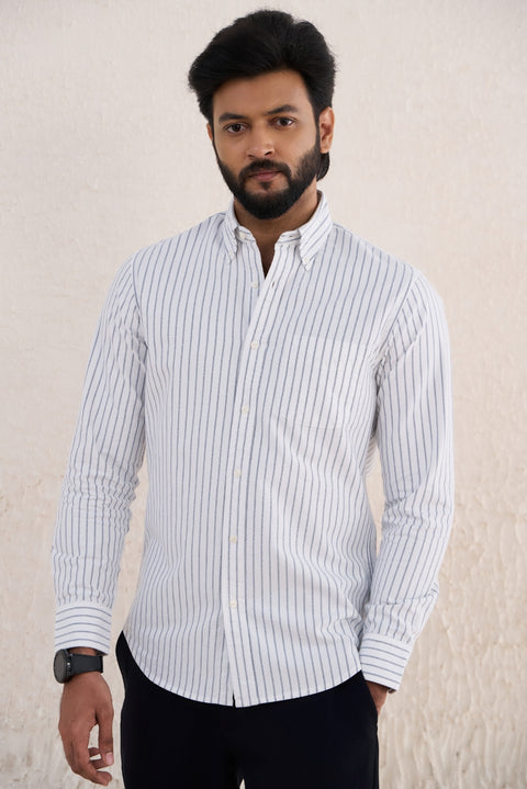 White Black Striped Oxford Cotton Shirt