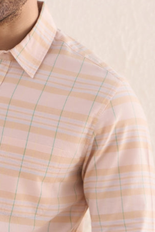 Pastel Peach Checks 100% Cotton Shirt