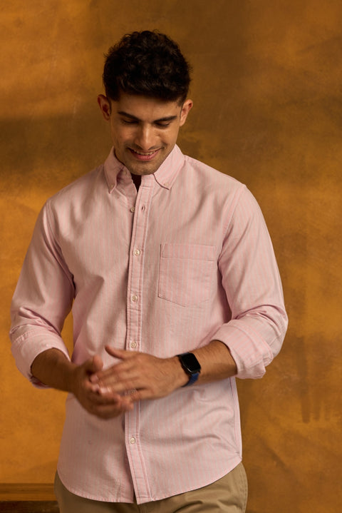 Pink Striped Oxford Button Down Collar Shirt