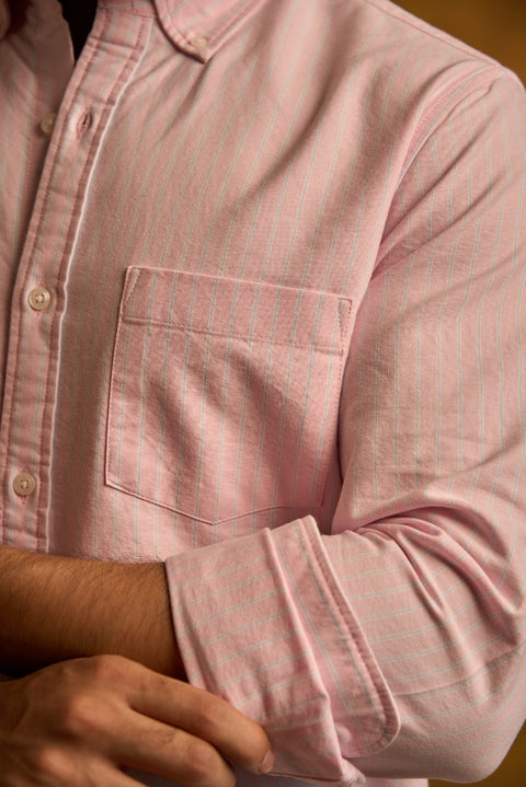 Pink Striped Oxford Button Down Collar Shirt