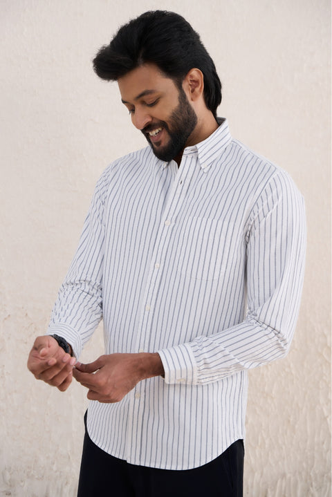 White Black Striped Oxford Cotton Shirt