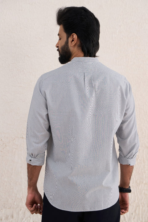 White & Black Thin Stipes 100% Cotton Shirt