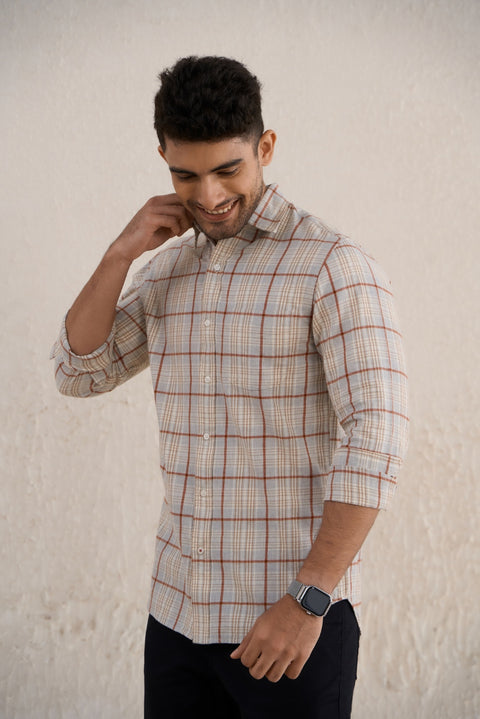 Light Grey Checks 100% Cotton Shirt