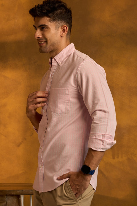 Pink Striped Oxford Button Down Collar Shirt