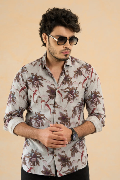 Melange grey printed shirt