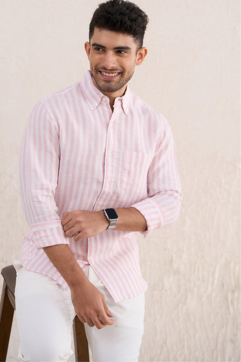 Pink Bengal Stripes 100% Linen Shirt