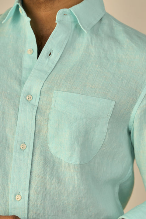 Aqua Blue 100% Linen Shirt