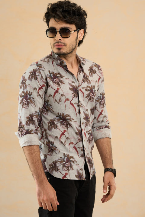 Melange grey printed shirt